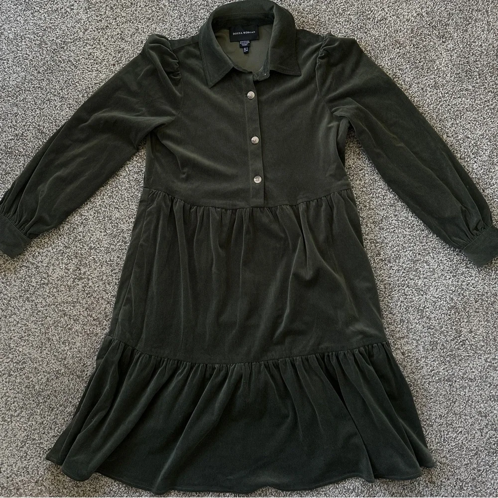 Donna Morgan Dark Green Long Sleeve Dress | Size 0 - Picture 2 of 4